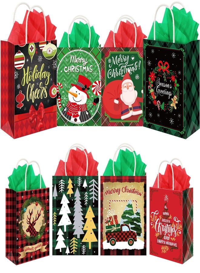 Cholemy 40 Pack Christmas Gift Bags with Tissue Paper Bulk Reusable Xmas Tote with Handles Kraft Goody Treat Bags for Xmas Wrapping Candy Goodie Party, 8 Styles(Small, Medium, Large) - Image 1